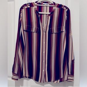 Calvin Klein Women’s Light Weight MultiColor Striped Long/Short Sleeves Blouse/L